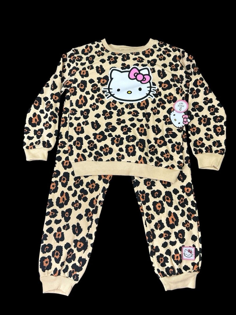 NWT Hello Kitty Girls 2-Piece Leopard Print Sweatshirt & Joggers Set Size 7